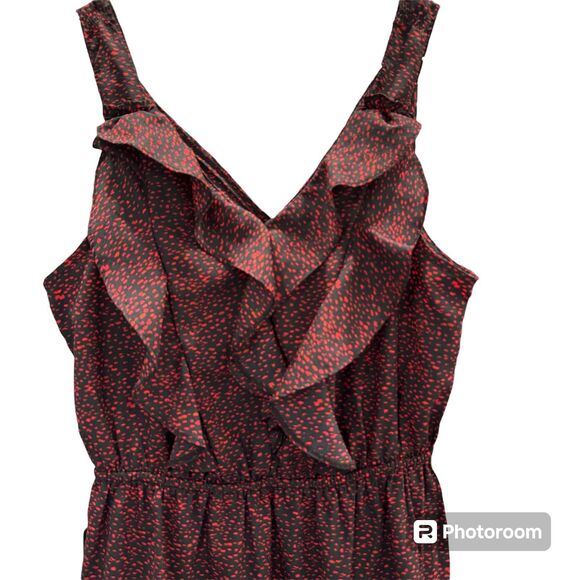 Mossimo Sleeveless Dress Black with Red Spots Front Ruffle Elastic Waist Midi - Picture 3 of 4